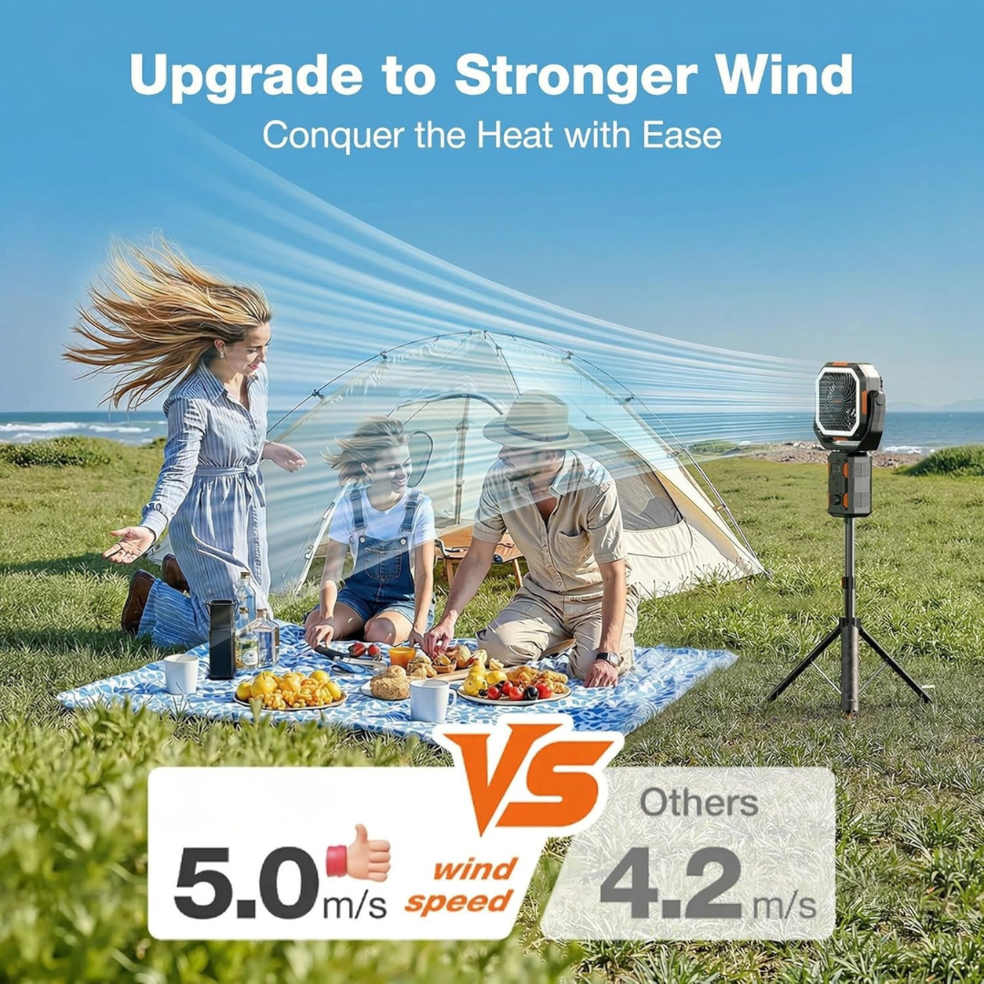 Bring strong, adjustable airflow wherever you set up.